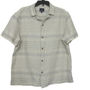 Ben Sherman Textured Stripe Button Up Shirt L Cream Mod Resort Short Sleeve